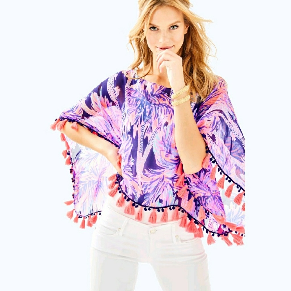 Lilly Pulitzer Marina Poncho Wrap Sheer Tassel